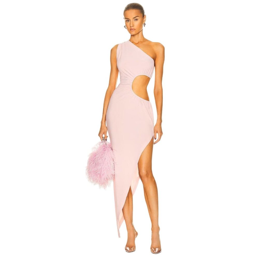 Norma Kamali Sunburst One Shoulder Gown in Blush XSmall New Womens Long Dress